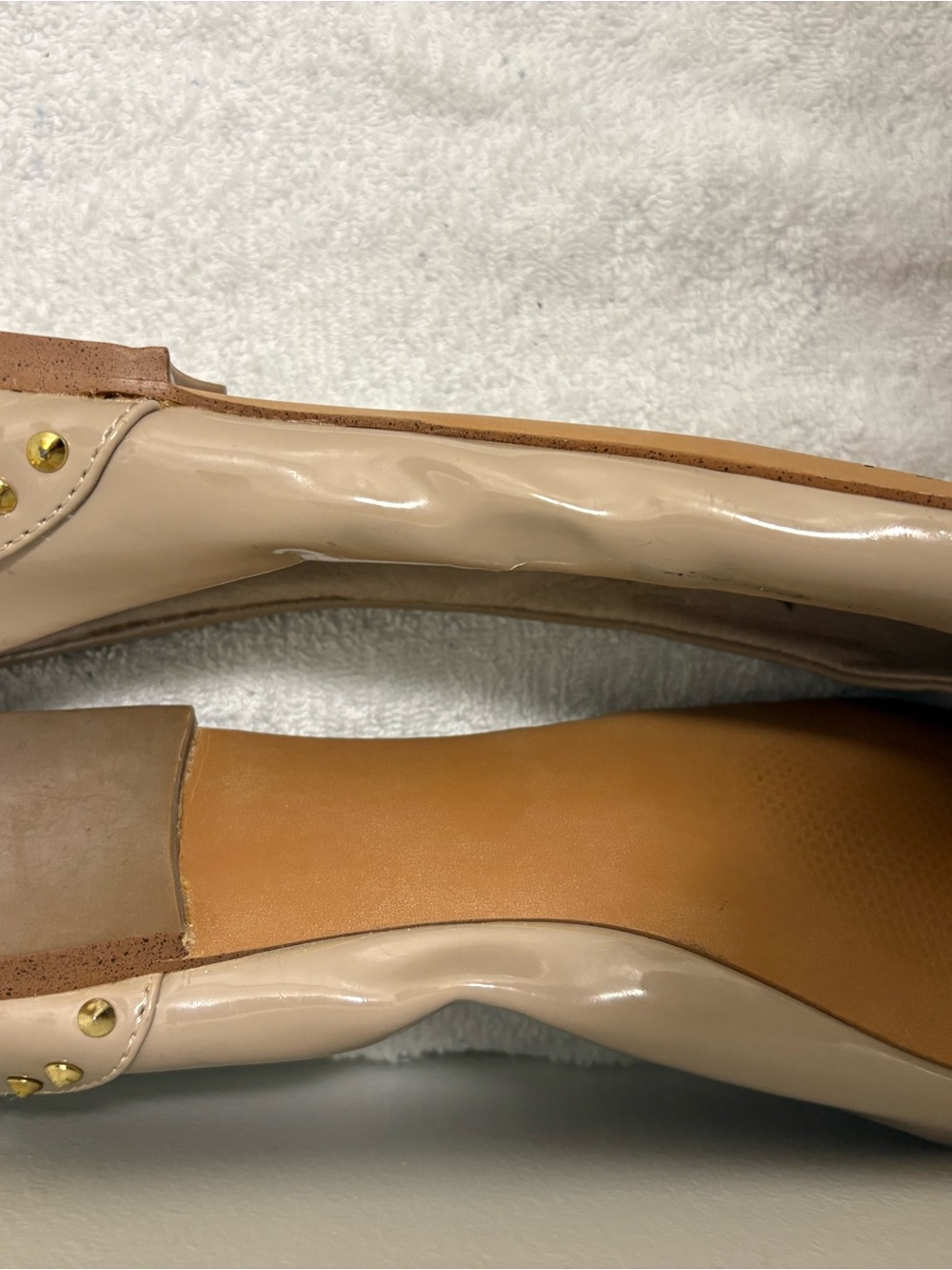 Steve Madden Beige Patent Ballet Flats with Gold Studs - Picture 7 of 8